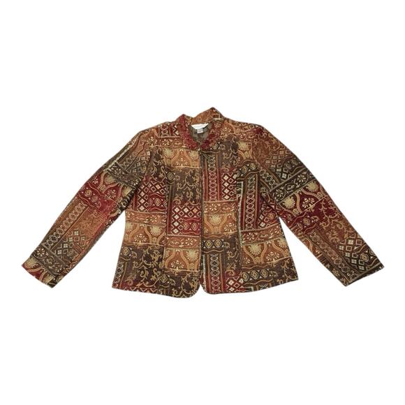 Christopher & Banks Jackets & Blazers - Vintage Christopher & Banks L Brown Floral Foliage Geometric Tapestry Blazer